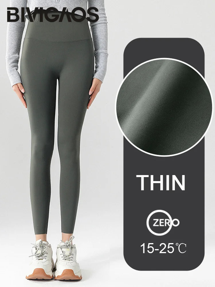 BIVIGAOS-mallas gruesas de terciopelo de Alpaca para mujer, mallas de tiburón negro, cintura alta, ajustadas, sin costuras, cálidas, para otoño e invierno