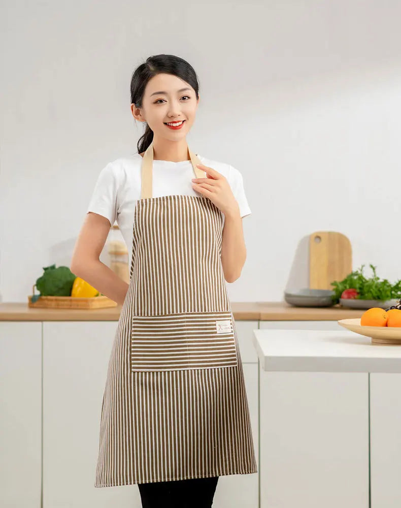 Delantal de lino a rayas para el hogar, sin mangas, cuello colgante, elasticidad ajustable, cocina, jardinería, delantal de estilo japonés nuevo