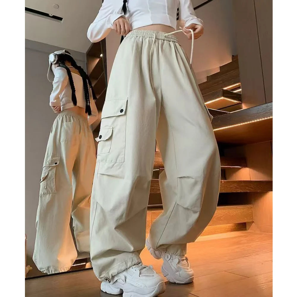 New In Women's Sweatpants Casual Matching Wide Leg Pant Chic Sportswear Loose Cargo Pants Drawstring Joggers Baggy Streetwear