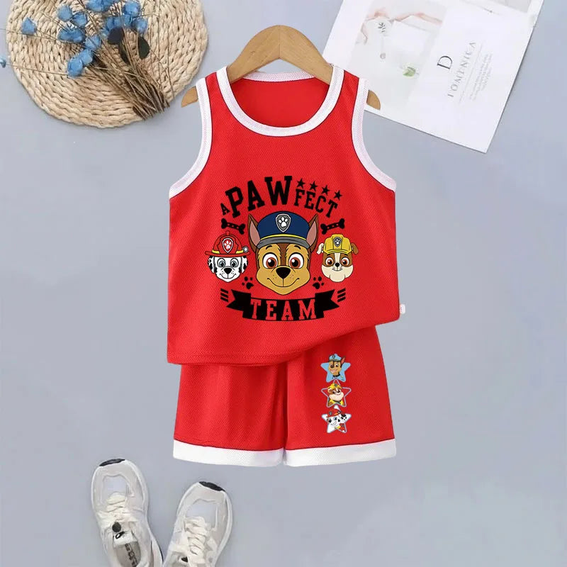 Conjuntos de ropa de malla de secado rápido con estampado de dibujos animados de la Patrulla Canina para niños, ropa de baloncesto para niños, conjunto de 2 piezas, conjunto de chaleco transpirable para niñas