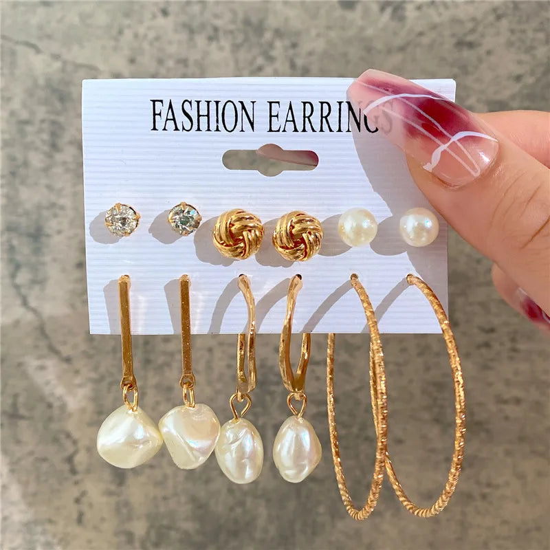 Conjunto de pendientes de aro bohemios de círculo grande para mujer, pendiente de perla Vintage bohemio de Color dorado, pendientes de circonita con forma de corazón, regalos de joyería