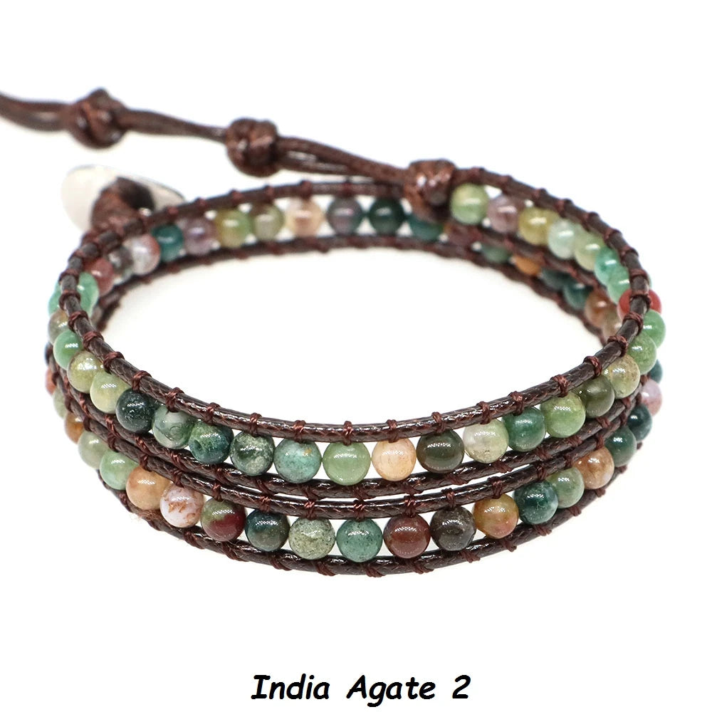 Pulsera de cuentas bohemias de piedra Natural, lapislázuli, 2 hebras, brazalete tejido de cuerda de cuero multicapa para mujeres y hombres, regalo de joyería