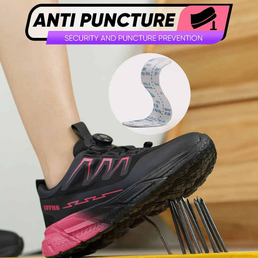 Zapatos de seguridad para mujer, botas de trabajo con punta de acero, zapatillas deportivas transpirables a prueba de perforaciones, botas de seguridad cómodas para construcción