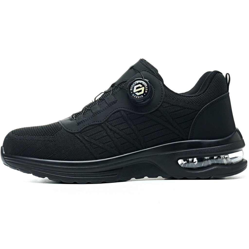 Nuevos zapatos de seguridad con hebilla giratoria para hombre, botas de trabajo ligeras antiimpacto y antiperforación, diseño deportivo de moda para exteriores profesionales