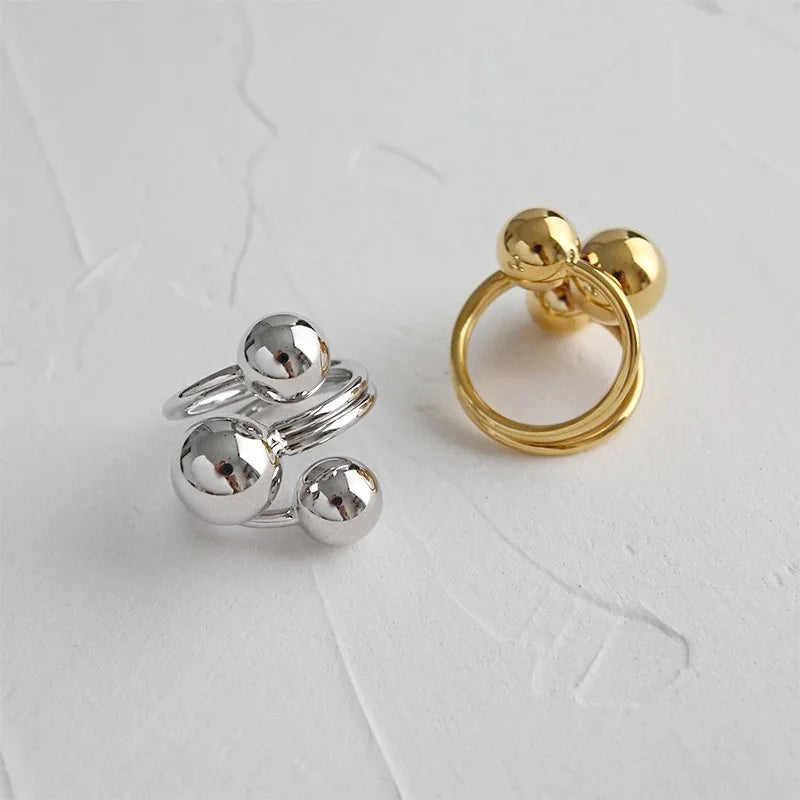 Anillos con forma de bola de diseño Irregular de tres capas con personalidad de Metal Punk exagerada para mujer, anillos ajustables simples a la moda, regalo