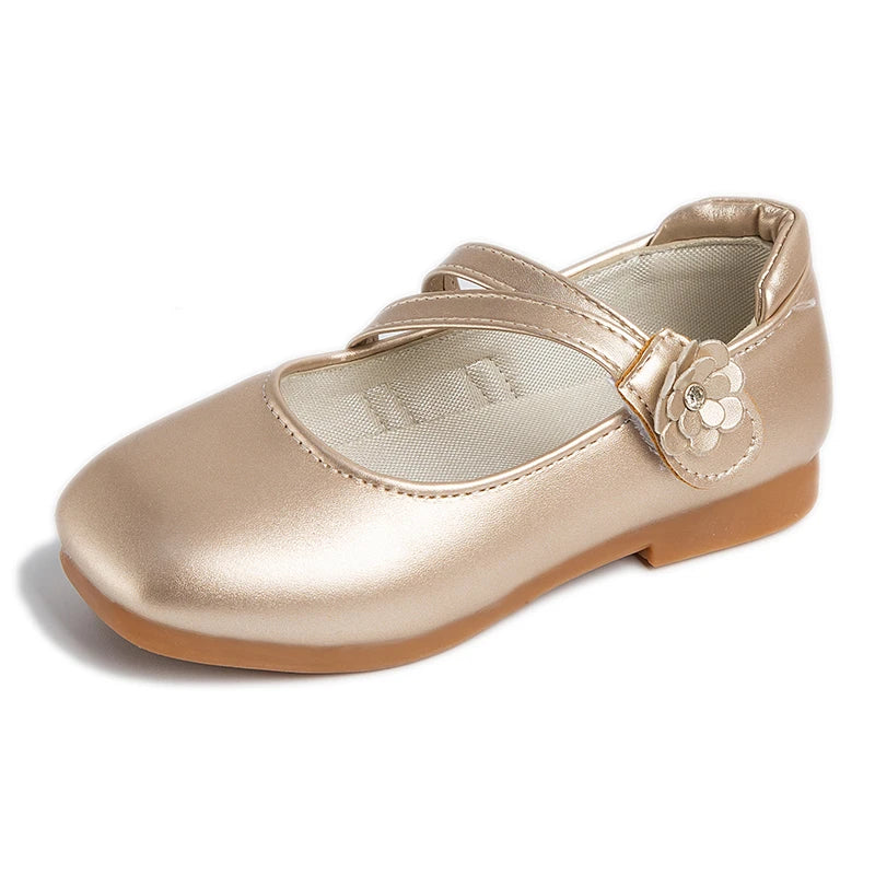 Zapatos de princesa para niñas, zapatos de cuero para niñas medianas y grandes, zapatos planos informales con flores florales para espectáculo de cumpleaños y bodas