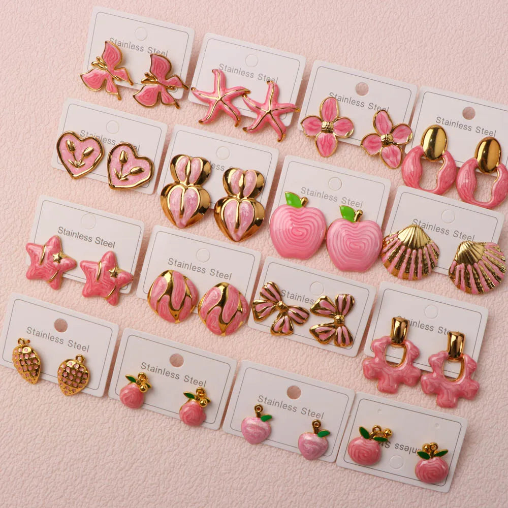 5/10/15/20/30 pares de pendientes coloridos de acero inoxidable a la moda para mujer, estilo mixto, elegantes, geométricos, con forma de corazón, flores, joyería para fiesta