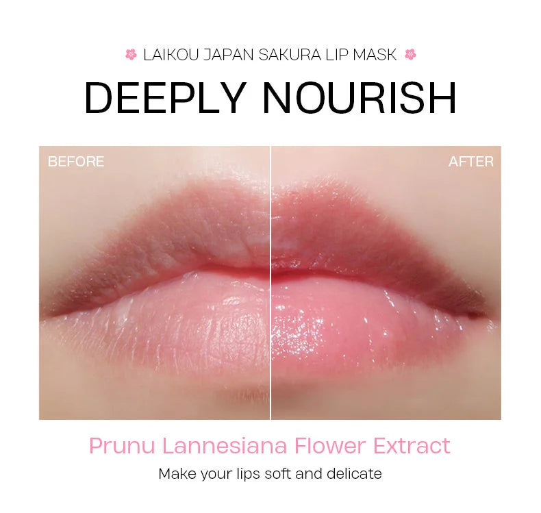 LAIKOU-mascarilla de suero labial de flor de cerezo, reparación de exfoliación de grietas secas, Reduce las líneas finas de los labios, esencia hidratante, cuidado de belleza Sakura, 8g