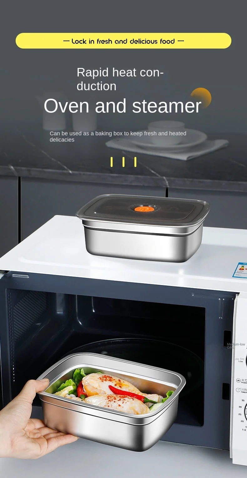 Crisper de acero inoxidable 304, fiambrera, fiambrera sellada a prueba de fugas, caja de almacenamiento para refrigerador y congelador, fiambrera para acampar
