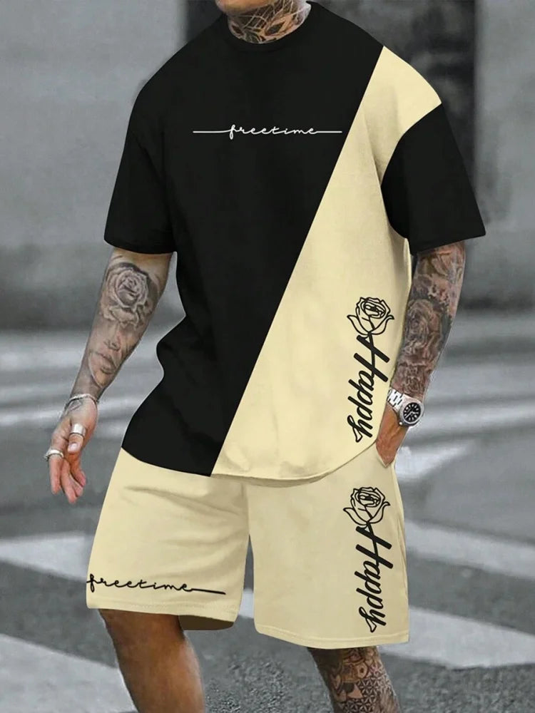 Conjunto de Camiseta y Pantalones Cortos Casuales de Verano para Hombre 2026, Conjunto Deportivo, Camiseta de Manga Corta de Talla Grande, Pantalones Cortos con Bolsillo con Cordón