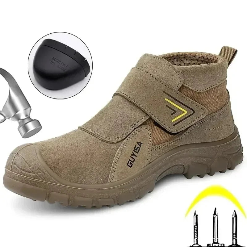 Nuevos zapatos de seguridad antigolpes y antipinchazos para hombres y mujeres, botas protectoras, zapatos de gamuza resistentes al desgaste, antiescaldaduras
