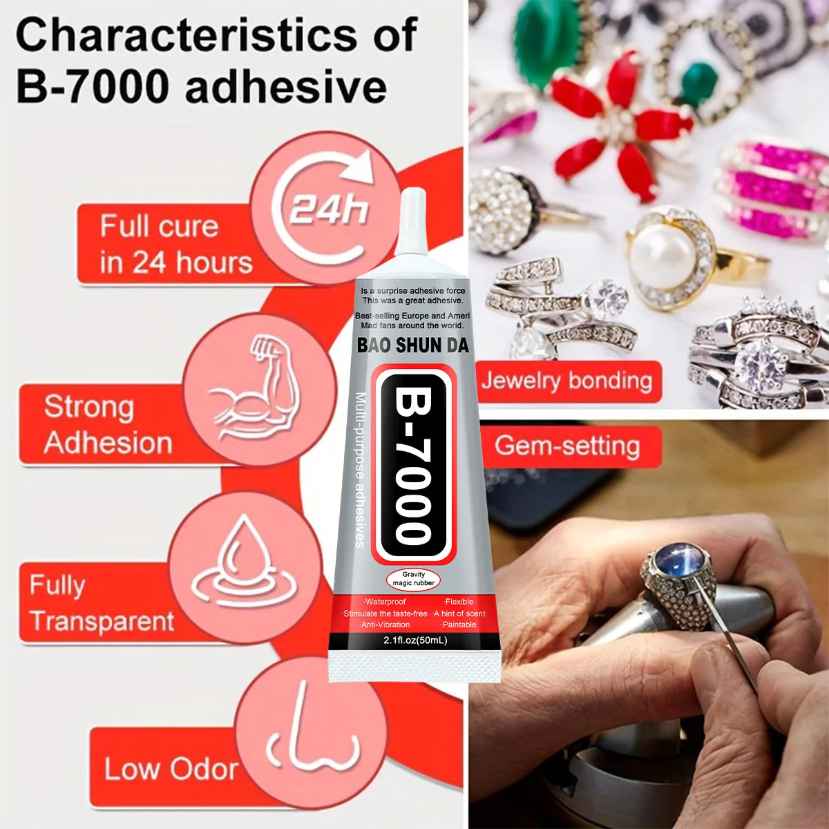 B7000 Pegamento 15/25/50/110 ml Adhesivo reparador de resina epoxi  Pantalla táctil de teléfono móvil Joyería Artesanía Herramienta de pegamento líquido para bricolaje con salida de aguja fina, transparente, ecológico