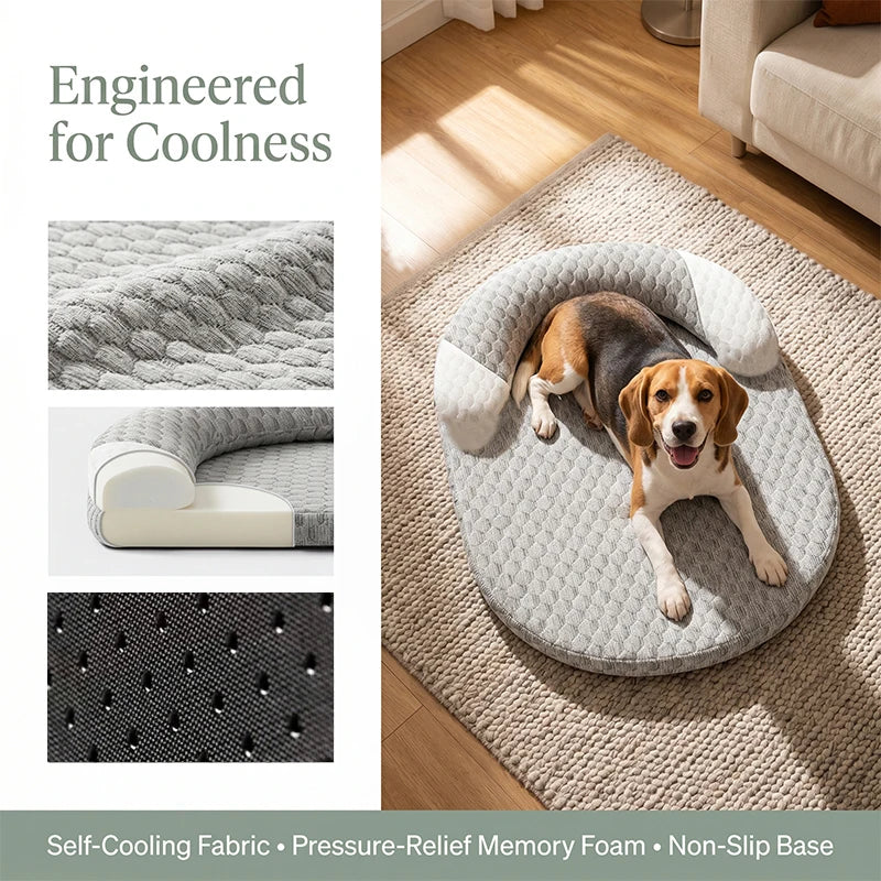 Cama refrescante para perros, colchoneta de seda helada para gatos, nido ovalado para mascotas, almohadilla transpirable de disipación de calor para perros pequeños, medianos y grandes, y gatos.