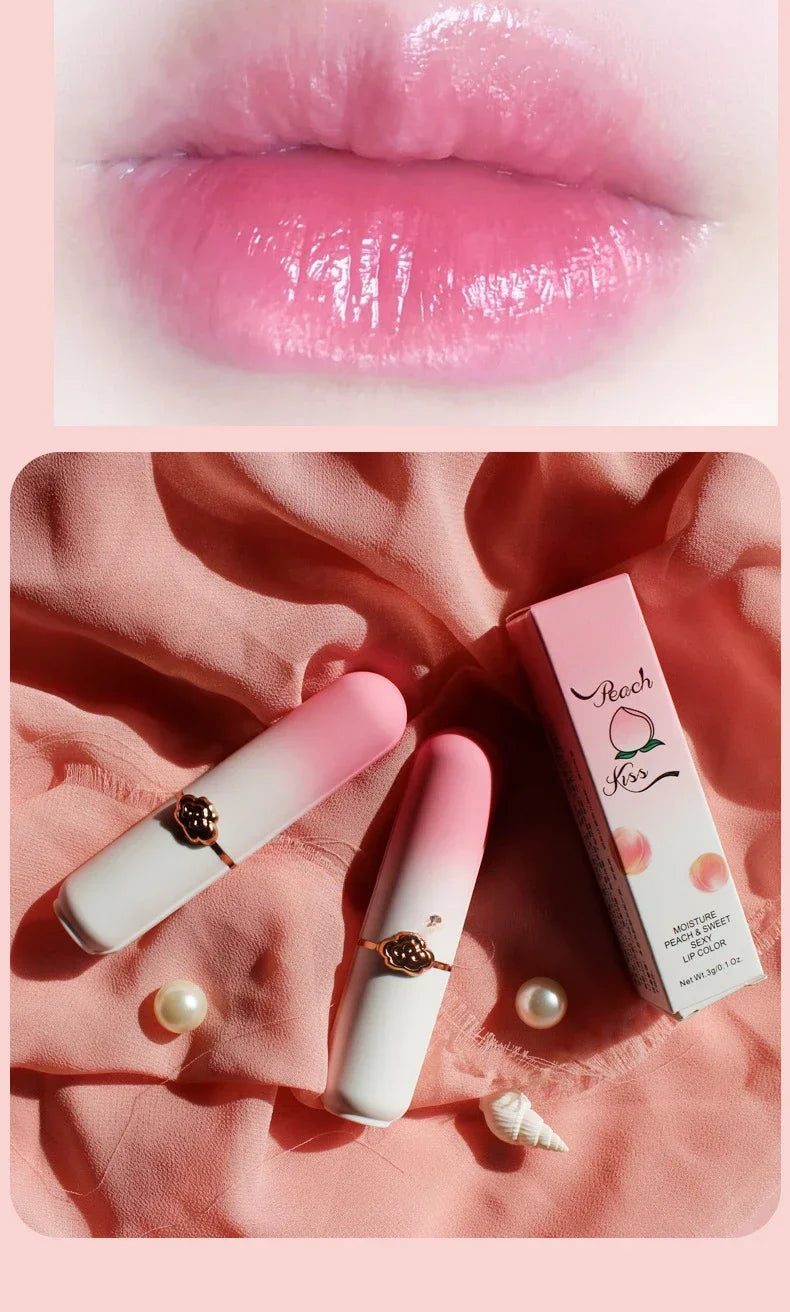 Bálsamo labial de Color melocotón, lápiz labial con cambio de temperatura de cristal, brillo de labios hidratante de larga duración, maquillaje, cuidado de labios, cosmético de reparación