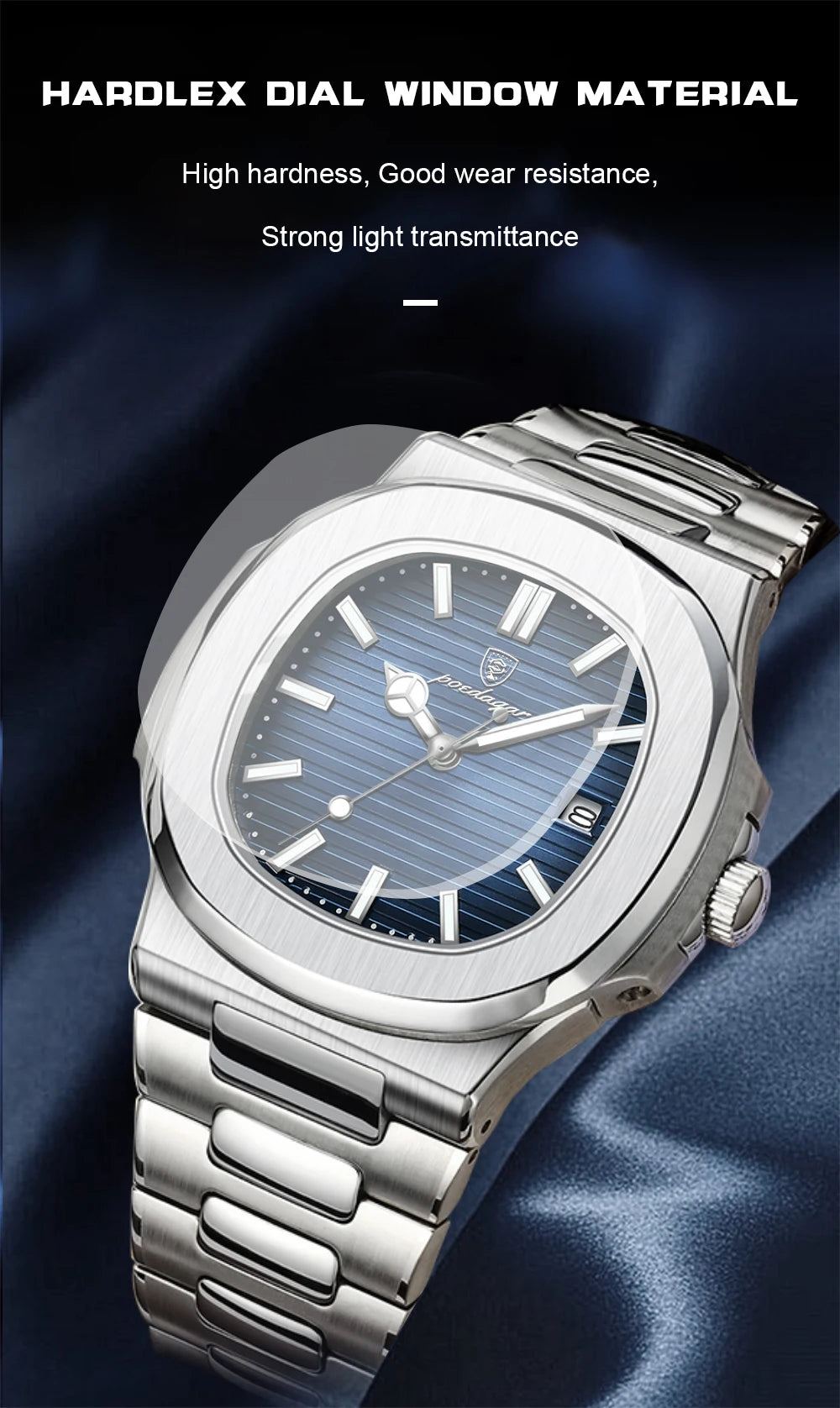Reloj de pulsera cuadrado de lujo POEDAGAR para hombre, resistente al agua, luminoso, con fecha, de acero inoxidable, deportivo, de cuarzo, para hombre.