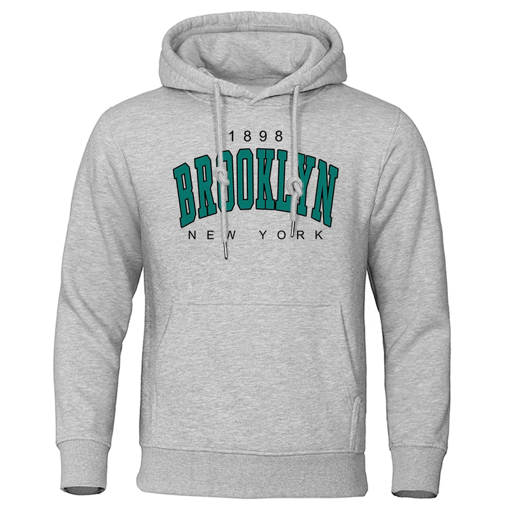 1898 Sudadera con capucha estampada de Brooklyn New York para hombre, ropa creativa con cuello redondo, sudadera de gran tamaño a la moda, Sudadera con capucha de cuello redondo a la moda para hombre