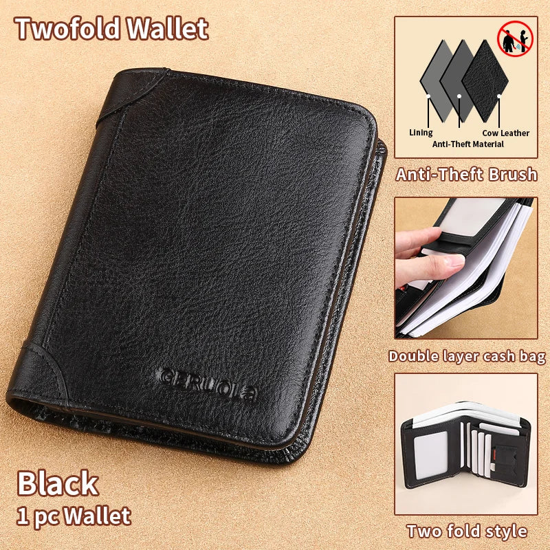 GERUOLA Cartera delgada de cuero genuino con protección RFID para hombre, tarjetero multifuncional para identificación y tarjeta de crédito, color marrón oscuro con adornos
