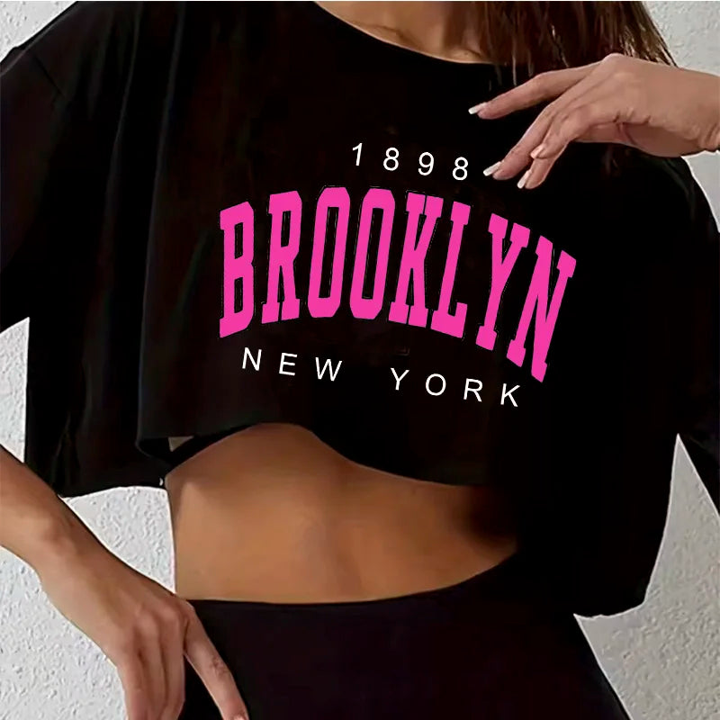 Camiseta Los Ángeles número 91 Brooklyn gráfico cuello redondo deportes Crop camiseta Casual Crop Top mujeres recortadas
