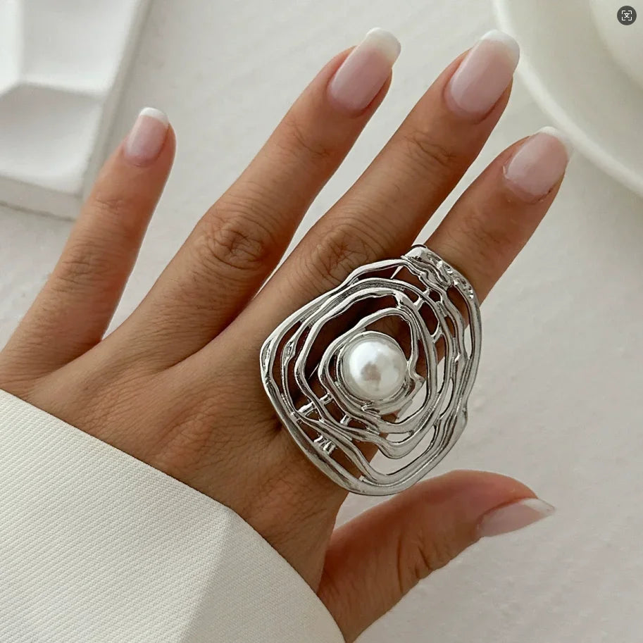 Anillos con forma de bola de diseño Irregular de tres capas con personalidad de Metal Punk exagerada para mujer, anillos ajustables simples a la moda, regalo
