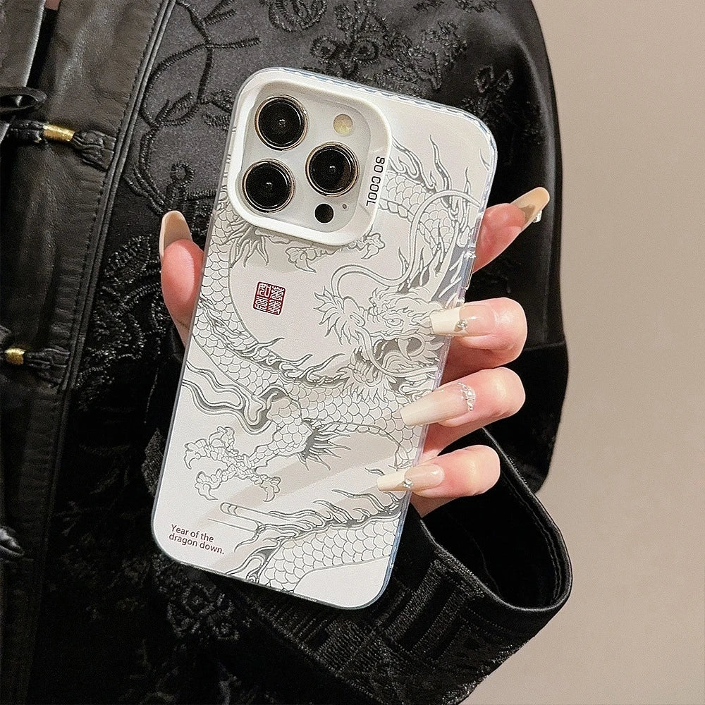 Para iPhone 16 15 Pro Max 11 12 13 Mini 14 XS MAX XR 7 8 Plus funda de teléfono acrílica Dragon Totem carcasa protectora de pantalla a prueba de golpes