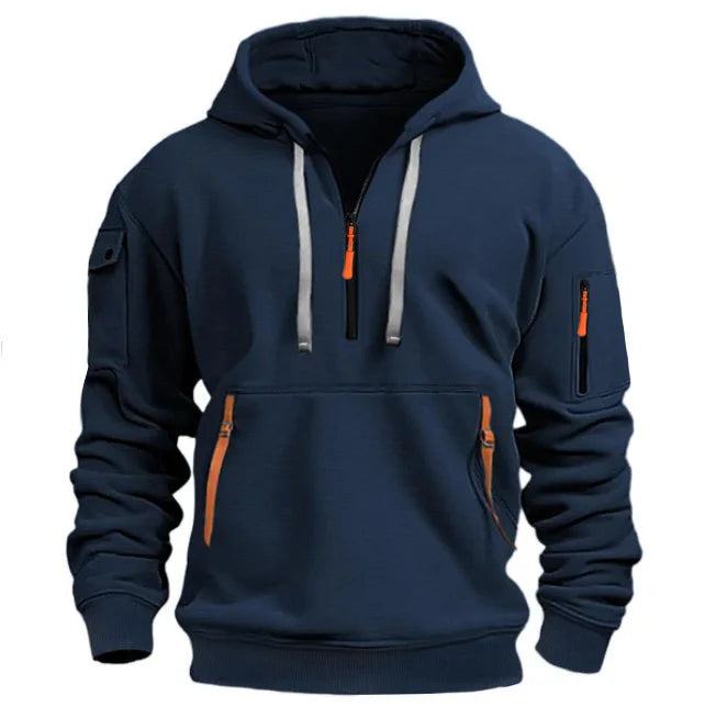 Sudadera deportiva informal para hombre, jersey de manga larga de Color sólido a la moda para primavera y otoño con bolsillo en el brazo y cuerda de tracción de talla grande