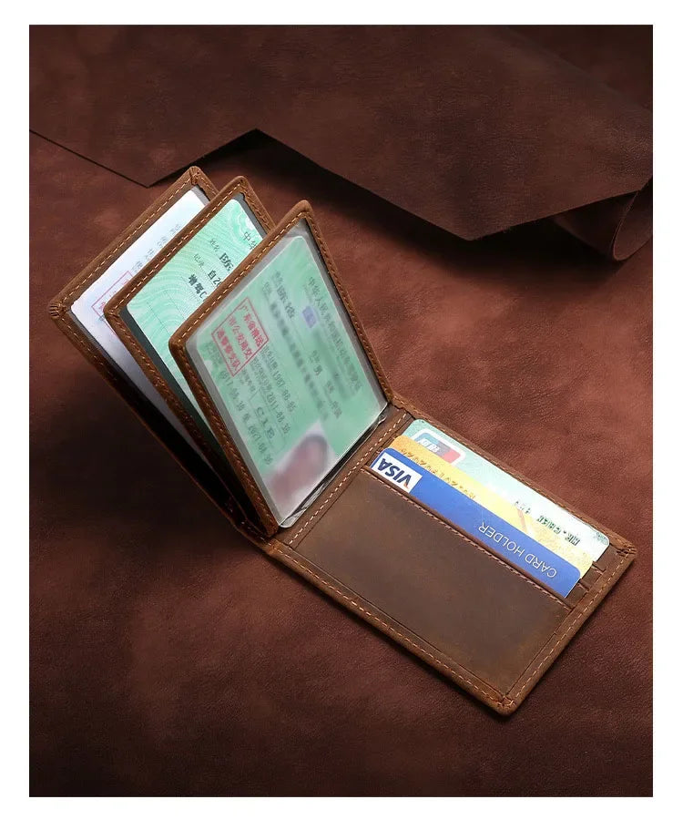 Tarjetero de cuero auténtico para hombre, cartera para documentos de coche, de alta calidad, para licencia de conducir, 8,2x10,5 cm