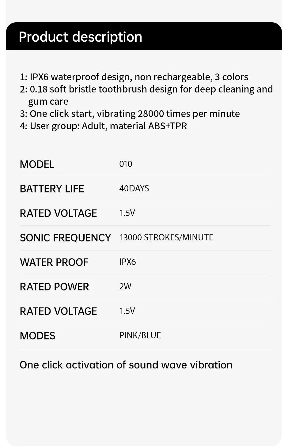 Jianpai-cepillo de dientes eléctrico para hombres y mujeres adultos, cepillo de dientes eléctrico sónico, no recargable, piel suave, totalmente automático, impermeable, Coupl