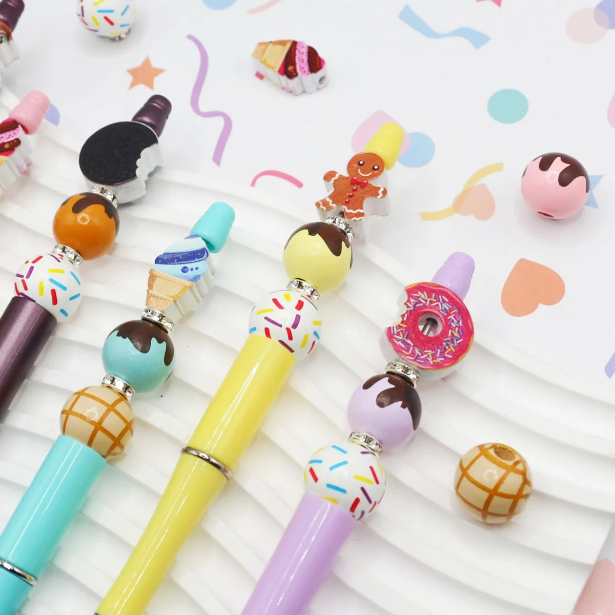 5 uds/10 Uds. Galletas de Chocolate blanco y negro helado postre tema cuentas de madera y juego de bolígrafos de cuentas DIY, gran regalo