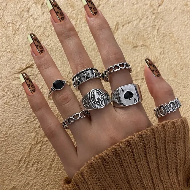 21 unids/set Punk gótico mariposa serpiente corazón anillos conjunto para Mujeres Hombres Vintage plateado geométrico anillos de dedo joyería de fiesta