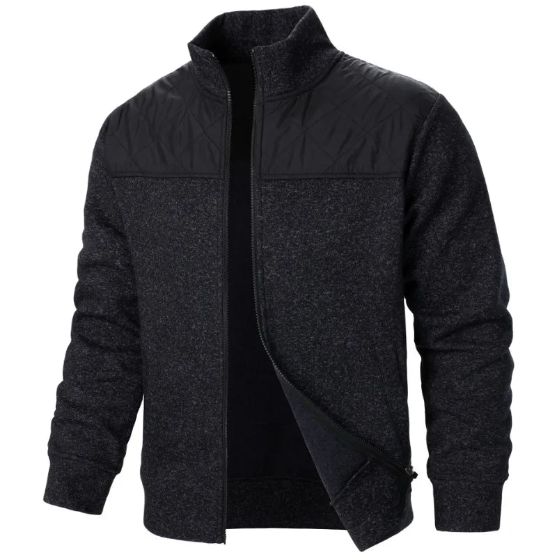 Sudaderas de retales para hombre, chaqueta con cuello levantado, cárdigan ajustado, ropa de calle, ropa deportiva, abrigo informal con cremallera, chándal para exteriores para hombre