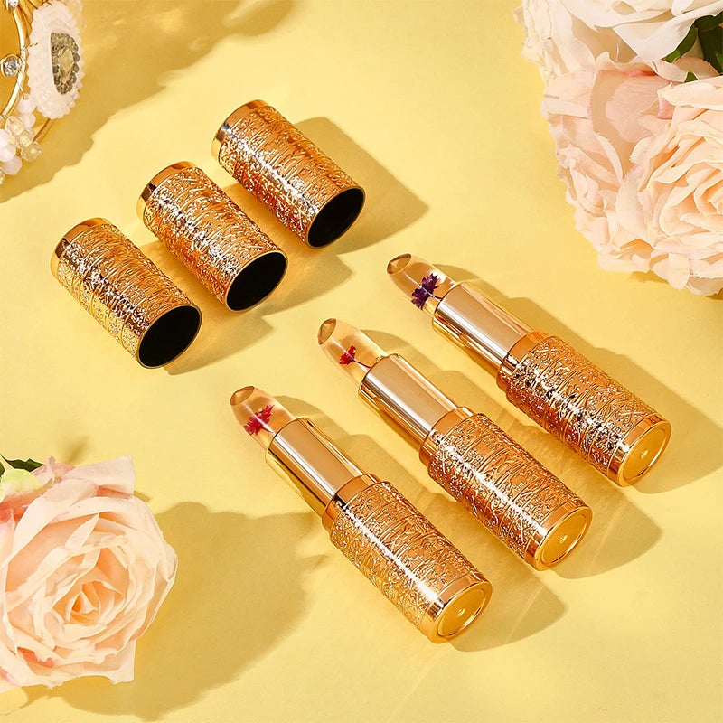 El lápiz labial de pétalos que cambia de color cristal para mujer hidrata el bálsamo labial de taza no pegajoso y duradero