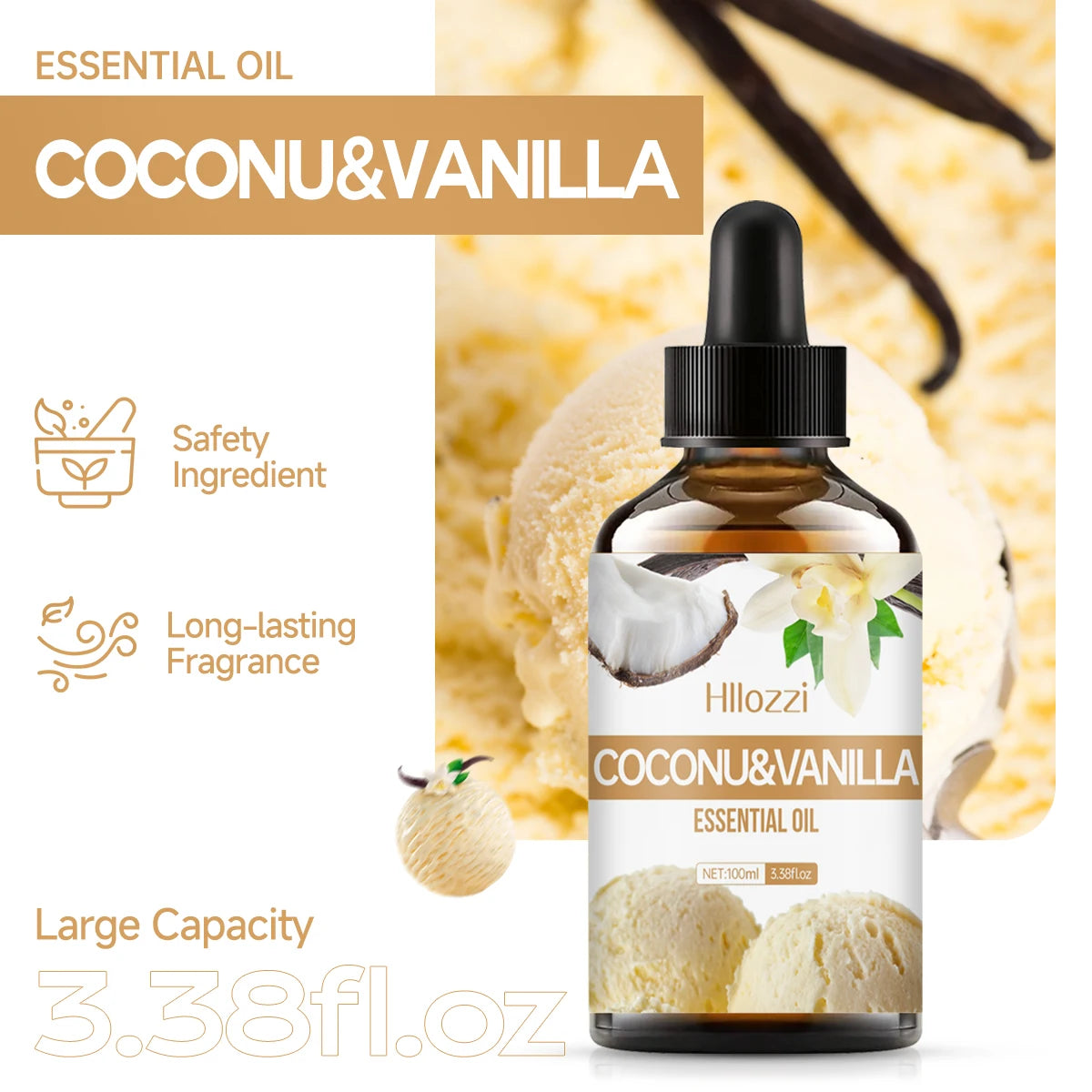 Los aceites esenciales de coco y vainilla se pueden utilizar para el masaje corporal, fabricación de velas y jabón de bricolaje, fragancia duradera, sin alcohol.
