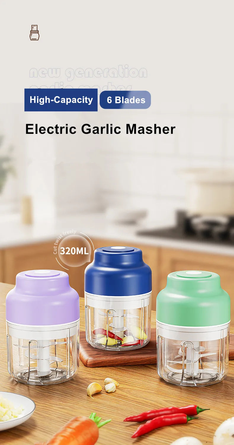 Máquina eléctrica de puré de ajo, Mini prensa de ajo inalámbrica, máquina automática de agitación y pelado, extractor de ajo de cocina