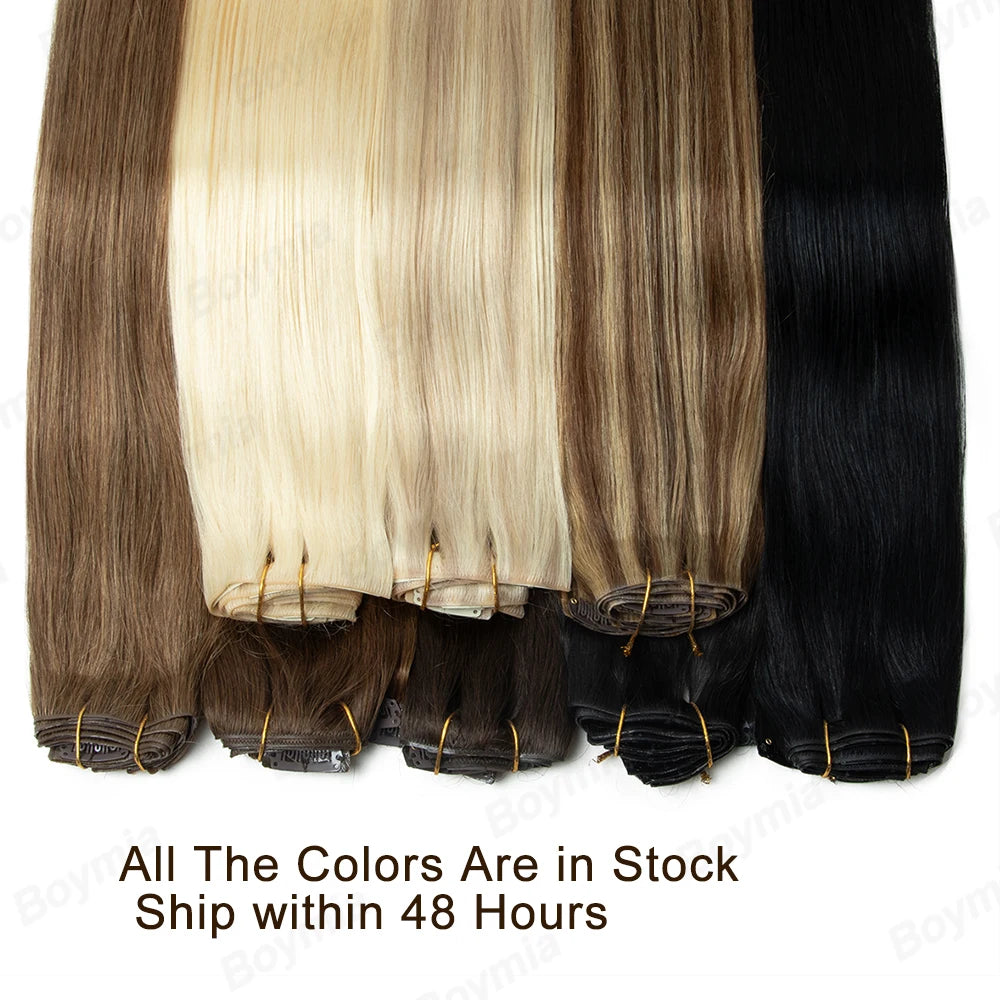 Human Hair Invisible PU Clip In Extensions Injected PU Tape Weft 7Pcs/set 12-24inch 100G 120G Clip On Hair Comfortable Wear
