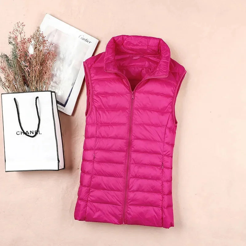 Chalecos ultraligeros para mujer, chaqueta ajustada sin mangas, chaleco ligero a prueba de viento portátil para chica, camisetas sin mangas para mujer, novedad de 2024