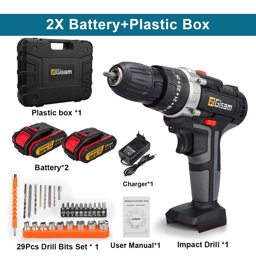 Taladro de impacto inalámbrico de 21V, destornillador eléctrico, taladro percutor eléctrico, Mini taladro manual inalámbrico, herramientas eléctricas con batería de iones de litio