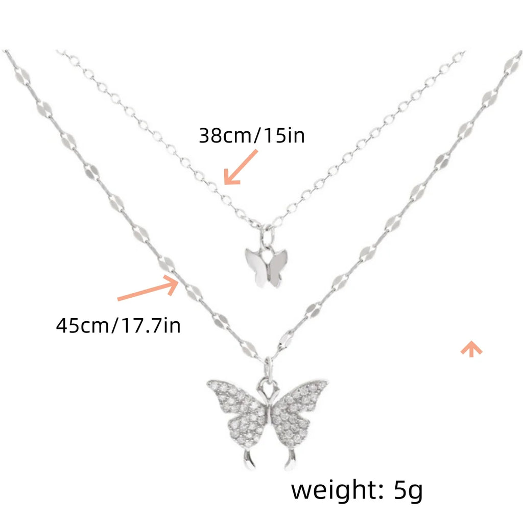 Nuevo collar de mariposa brillante para mujer, exquisito collar de cadena de clavícula de doble capa, joyería para regalo de mujer