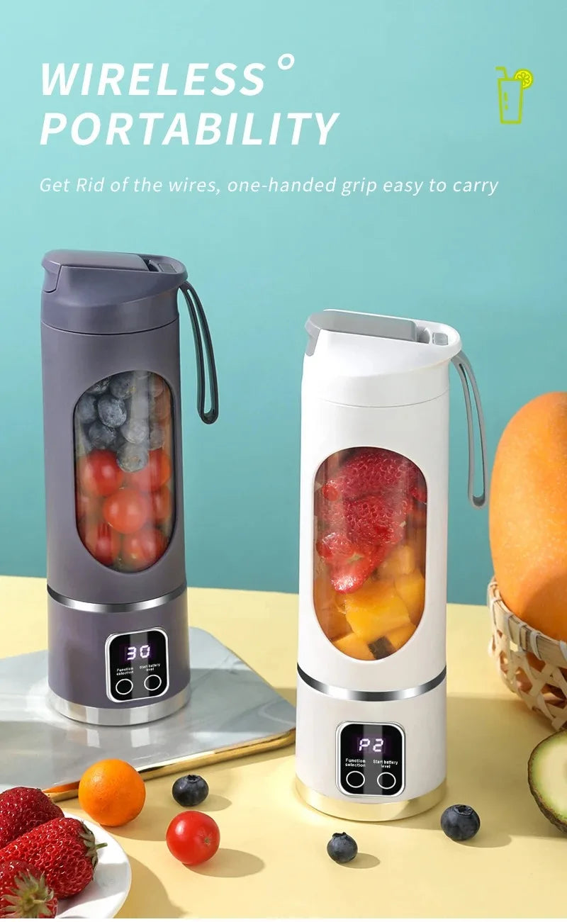 Exprimidor de frutas portátil de 10 hojas, capacidad de 450ml, 3 engranajes, licuadora recargable por USB, trituradora de hielo para batidos y batidos, taza exprimidora