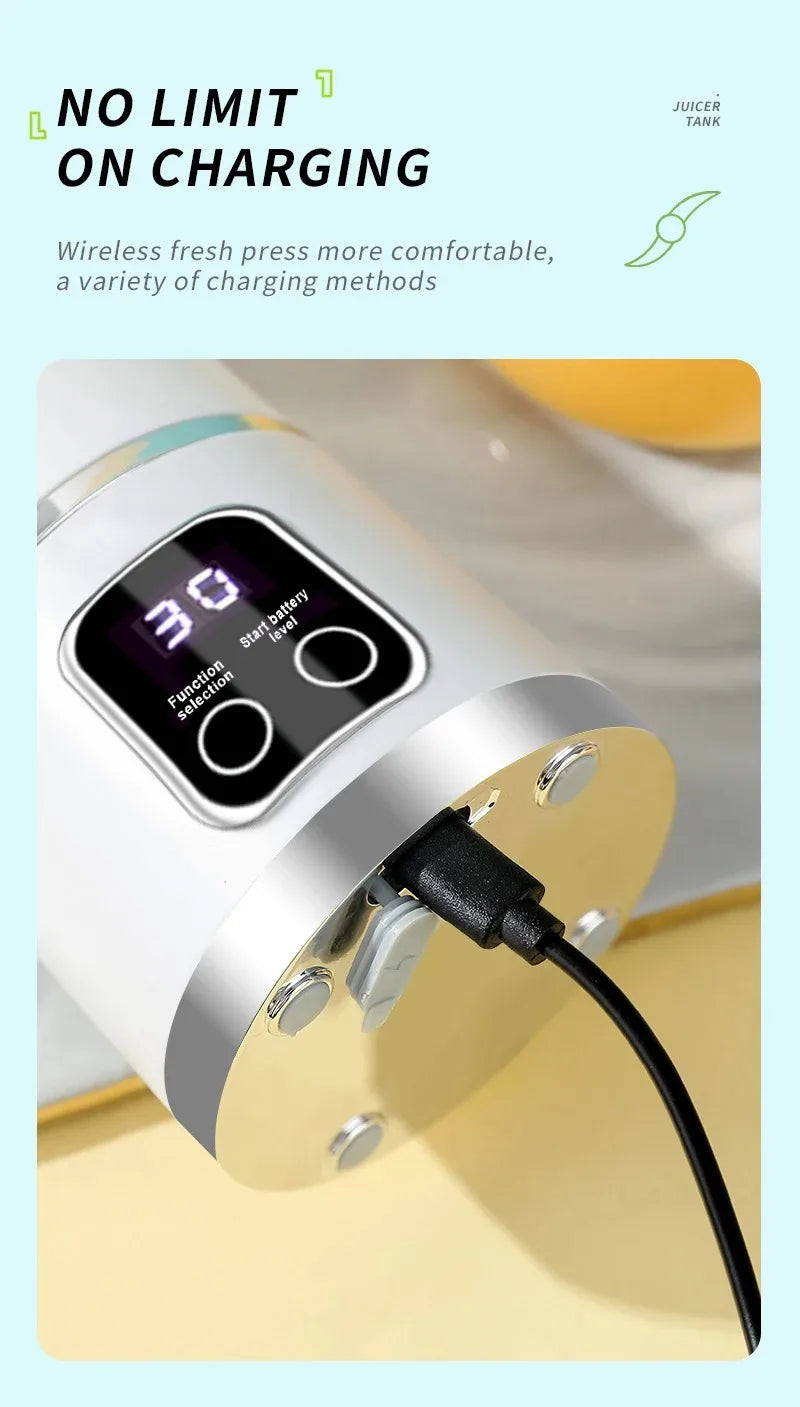 Exprimidor de frutas portátil de 10 hojas, capacidad de 450ml, 3 engranajes, licuadora recargable por USB, trituradora de hielo para batidos y batidos, taza exprimidora