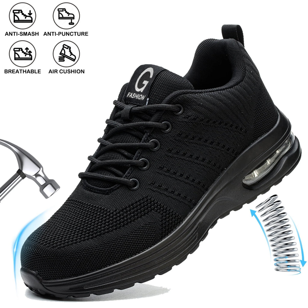 Zapatos de seguridad indestructibles para mujer, zapatos de trabajo con punta de acero antipinchazos, zapatillas ligeras antideslizantes con cojín de aire