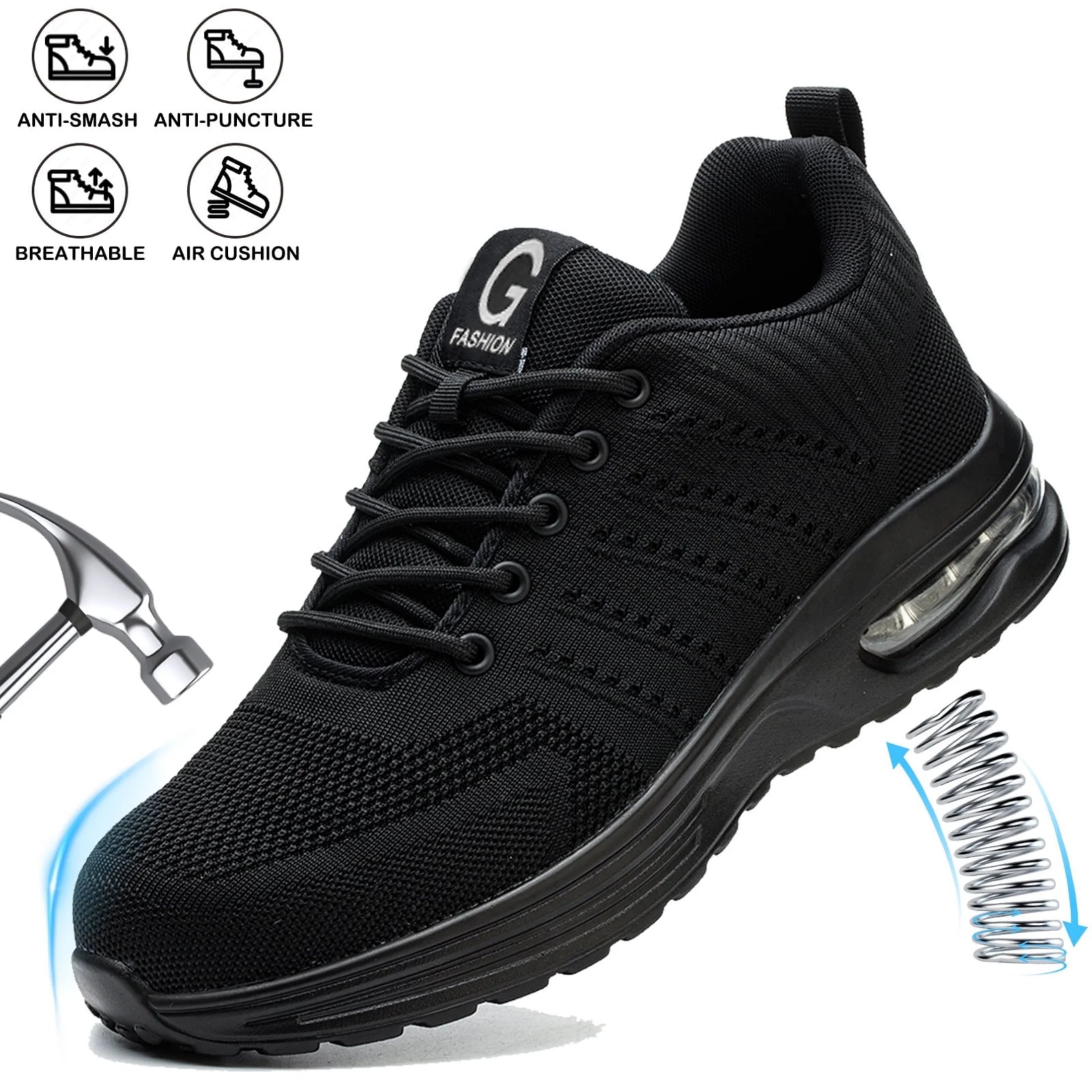 Zapatos de seguridad indestructibles para mujer, zapatos de trabajo con punta de acero antipinchazos, zapatillas ligeras antideslizantes con cojín de aire
