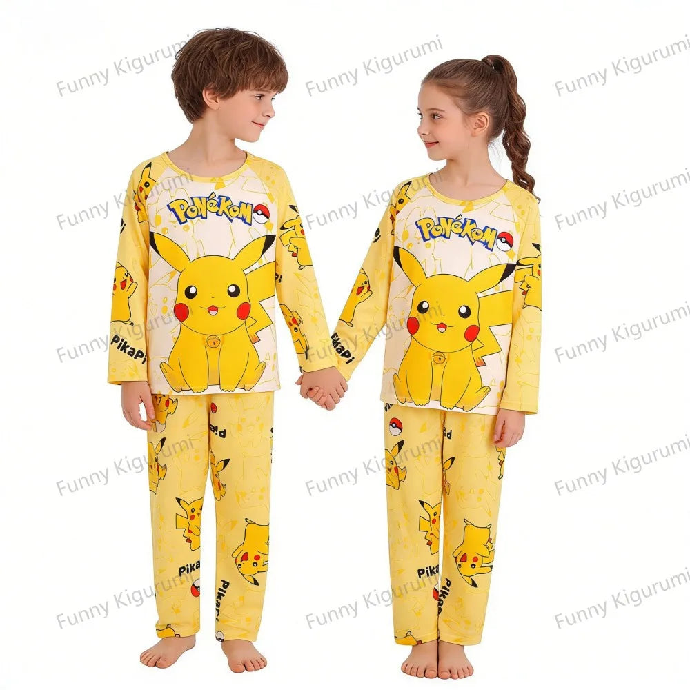 Pijamas de dibujos animados para niños de 3 a 5, 7, 9, 11 y 13 años, conjuntos de ropa para el hogar para niños, pijamas de Pikachu de manga larga para niñas, ropa de descanso para adolescentes