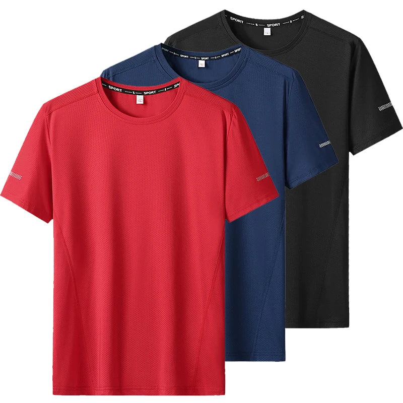 Camiseta deportiva de verano para hombre, camisetas de secado rápido de talla grande 6XL/7XL, camiseta de manga corta con cuello redondo de gran tamaño para Fitness y correr, 3 uds.