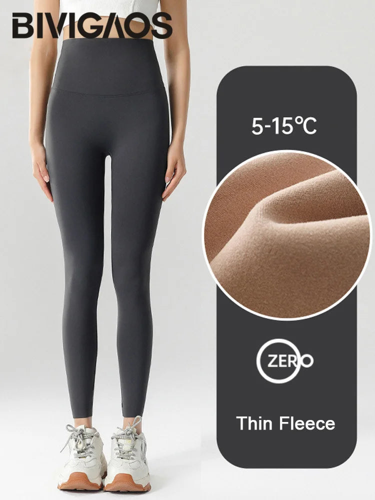 BIVIGAOS-mallas gruesas de terciopelo de Alpaca para mujer, mallas de tiburón negro, cintura alta, ajustadas, sin costuras, cálidas, para otoño e invierno