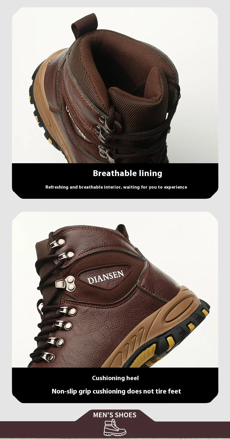 Botas de seguridad de trabajo indestructibles de cuero impermeables para hombre, botas militares para exteriores, zapatos industriales antigolpes y antipinchazos para hombre