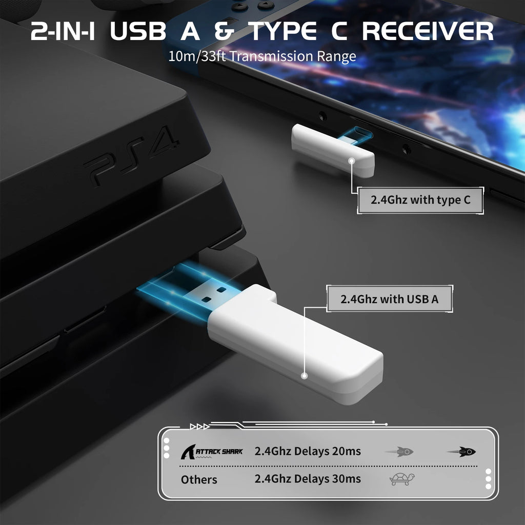 ATTACK SHARK L80 Auriculares para juegos ultraligeros de tres modos Auriculares para juegos inalámbricos ligeros para PC/PS4/PS5/Switch/Xbox