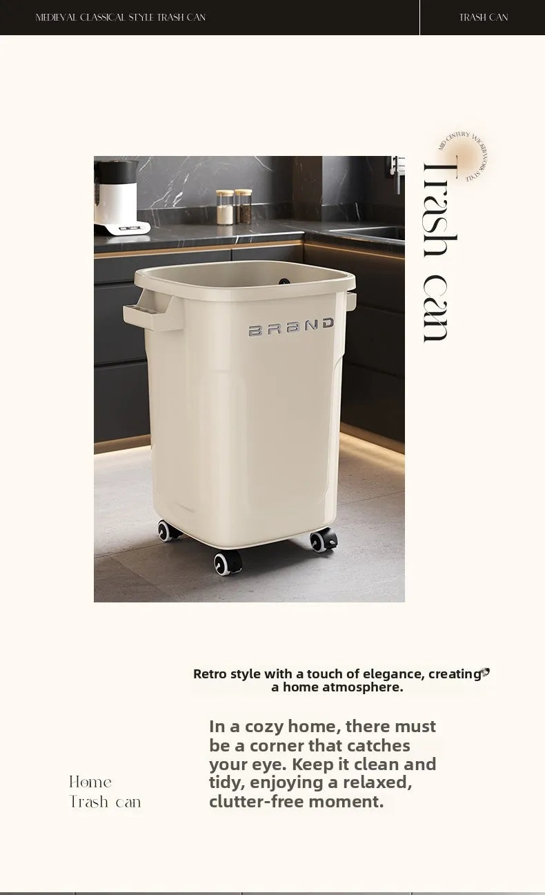 Contenedor de Basura de Cocina de Gran Capacidad con Ruedas y Tapa para Uso Doméstico y Comercial, Fácil de Mover, No Es Necesario Agacharse