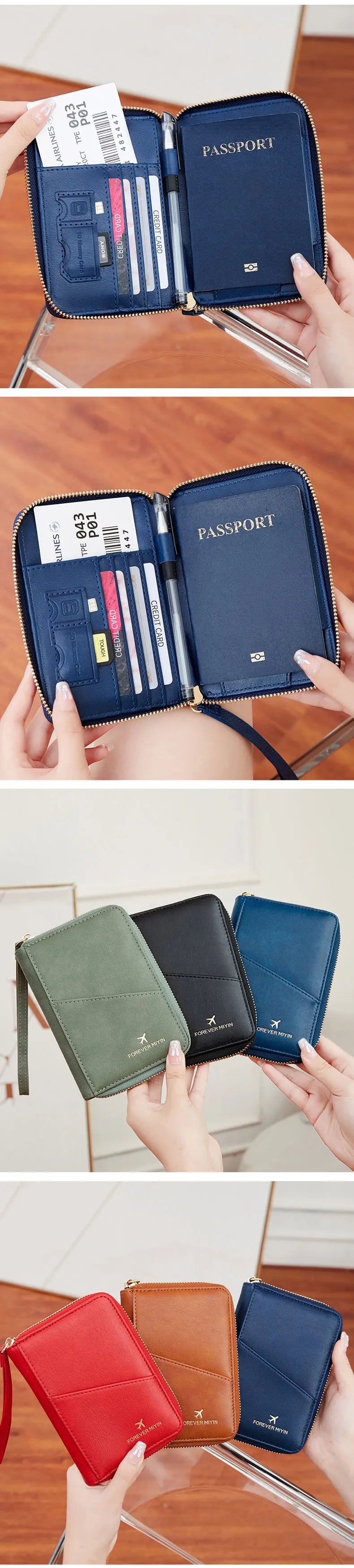 Nueva bolsa de pasaporte retro para hombres y mujeres, funda de pasaporte de moda RFID, accesorios de viaje con clip para pasaporte de cuero multifuncional