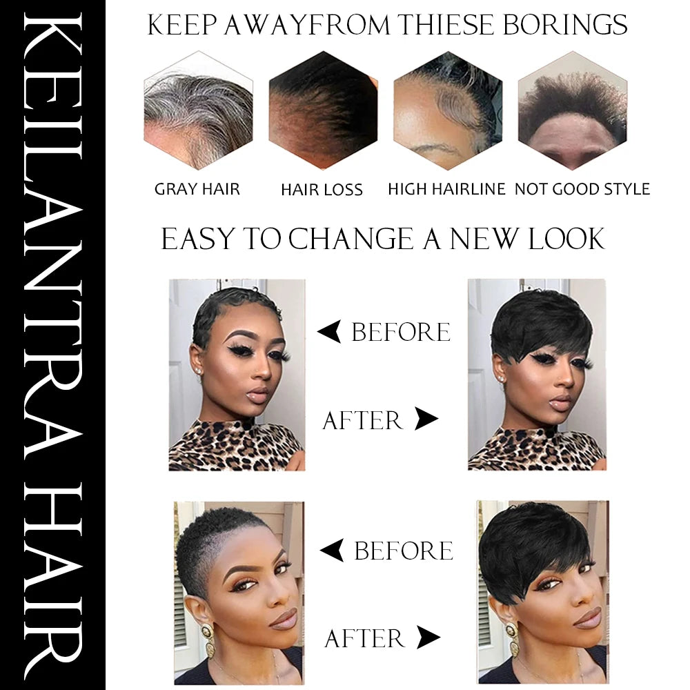 Peluca corta de corte Pixie, cabello humano para mujeres negras, pelucas hechas a máquina con flequillo, peluca corta, pelucas de cabello humano