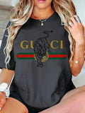 Camiseta de manga corta para mujer con estampado de letras, nueva colección 2026, estilo moderno, versátil y casual, de tejido grueso.